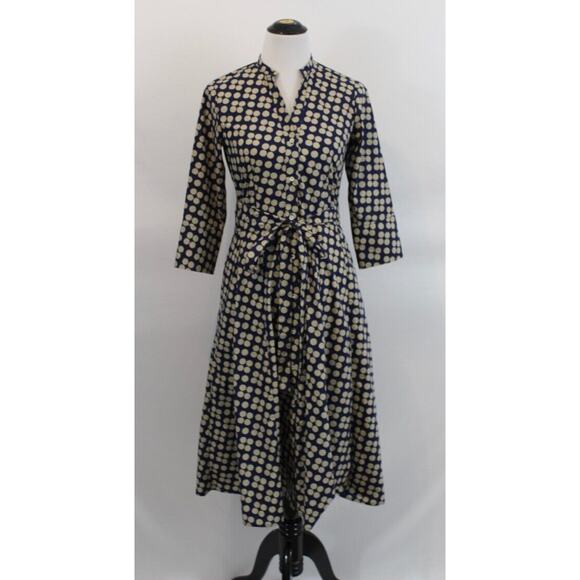 R Derwin Litchfield Dresses & Skirts - R DERWIN Litchfield Sz 40 S 4 Blue Beige Polka Dot Belted Shirt Dress